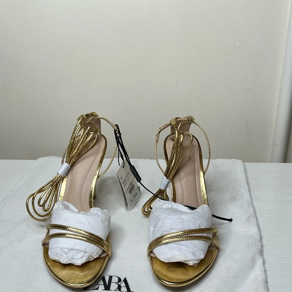 Zara Gold Lace up  Sandals - Picture 14 of 14
